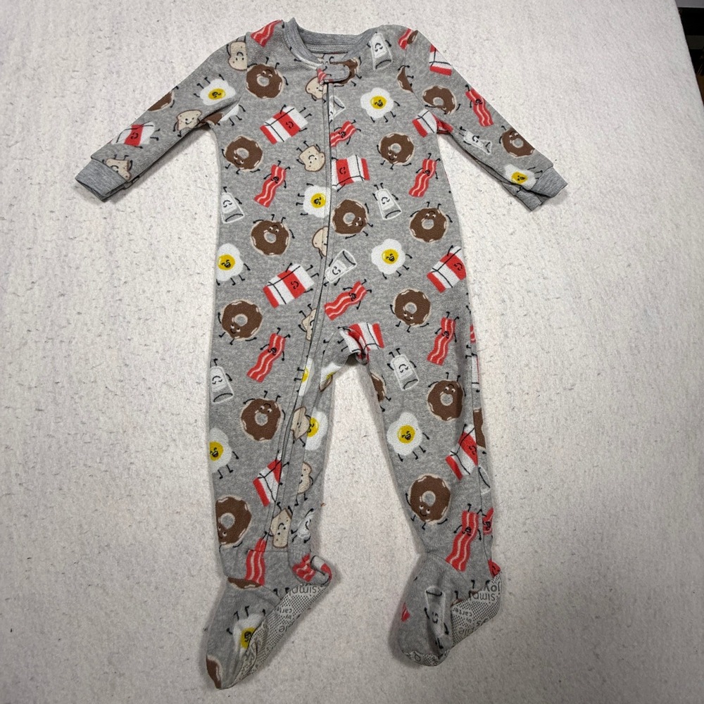 Simple Joys by Carters Baby 18M Breakfast Print Fleece Footed Pajamas Grey